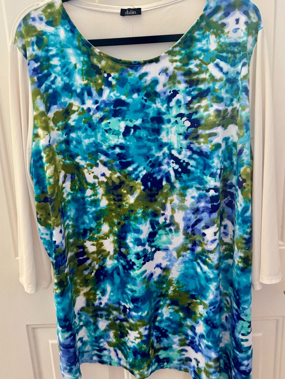 dalin. Blue Green Tie-Dye Print Scoop Neck Top
